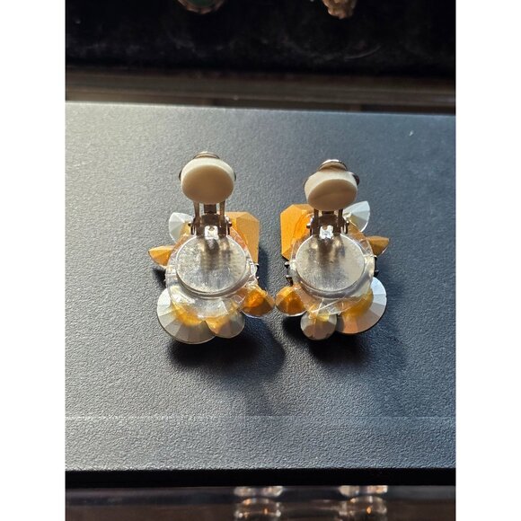 Vintage Aurora Borealis Rhinestone Clip-On Earrings 1.5" - Picture 7 of 9